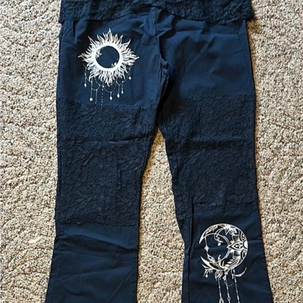 Women's Blue Sun & Moon Patterned Stretchy Slacks
